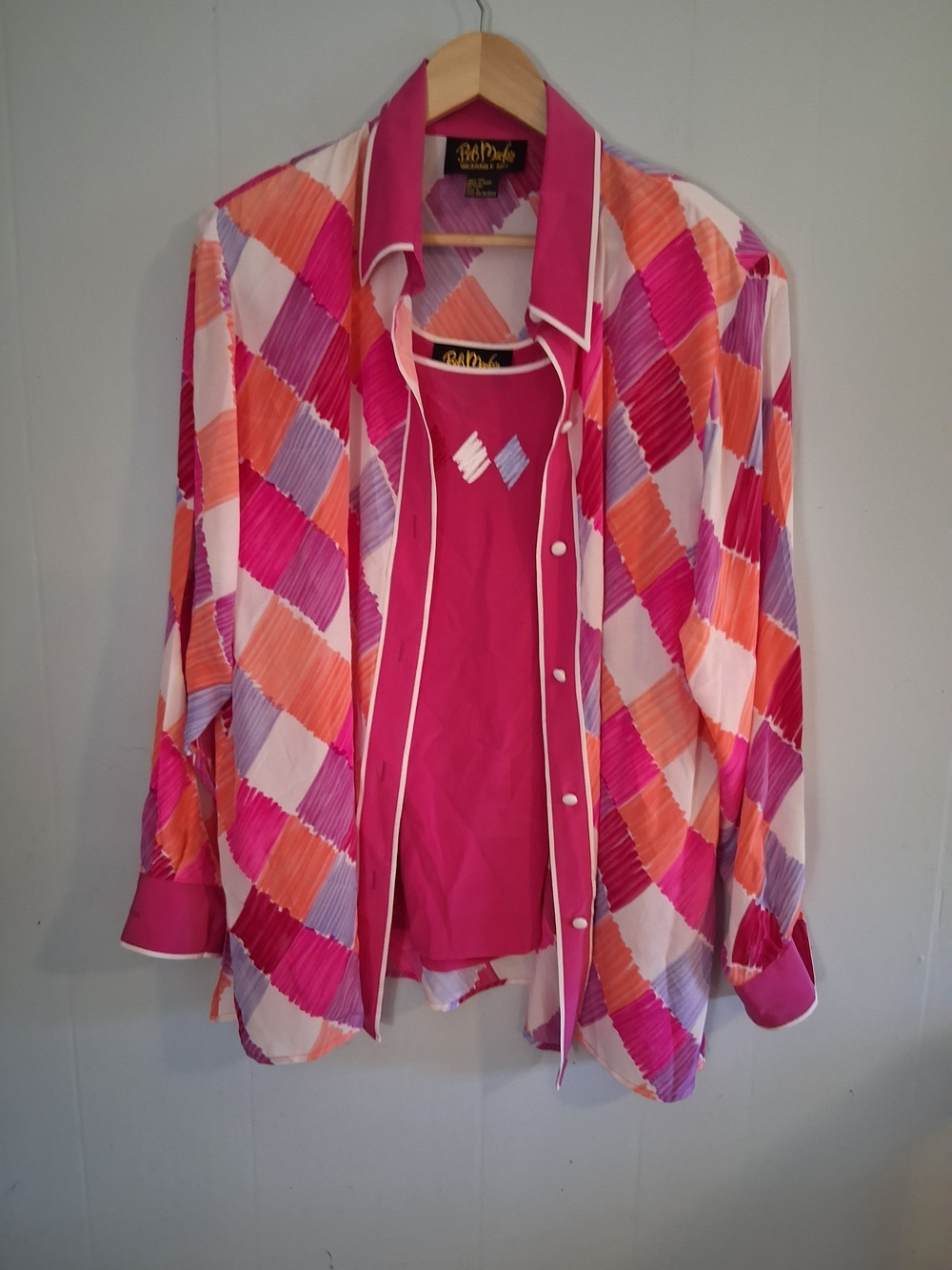 Vintage Bob Mackie Silk 2 Piece Blouse/Cami Set Size Large